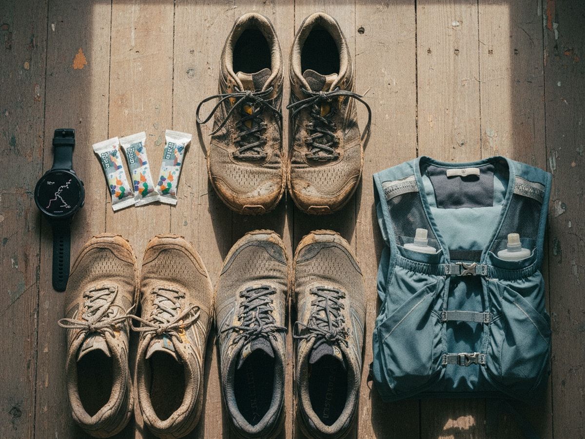 Übersicht verschiedener Pronation Laufschuhe auf einer Laufbahn