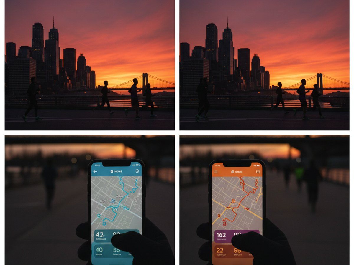 Split-Screen Vergleich der Benutzeroberflächen von Strava und Runkeeper auf Smartphones