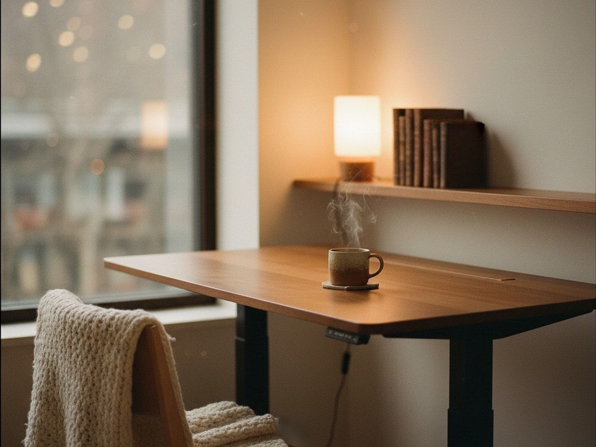 Ergonomische Haltung am Stehschreibtisch mit korrekten Winkeln