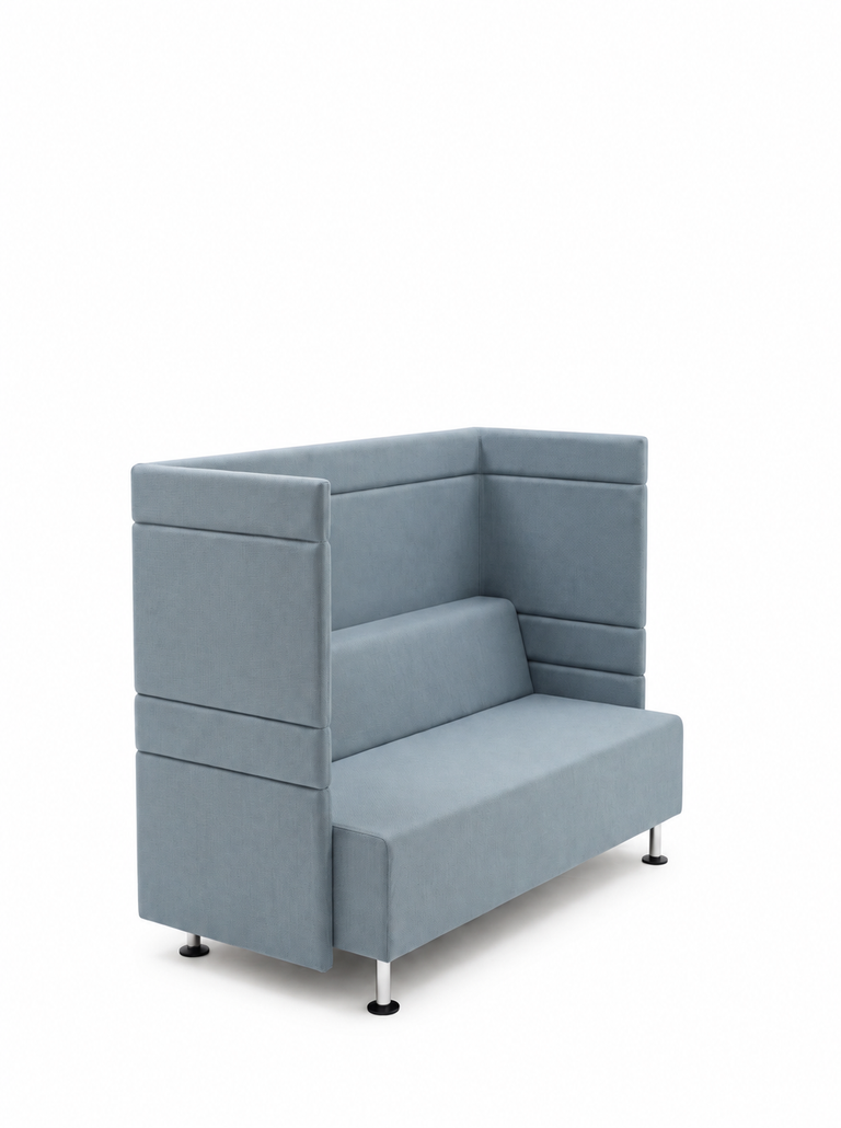 Sofà blau gris sobre blanc
