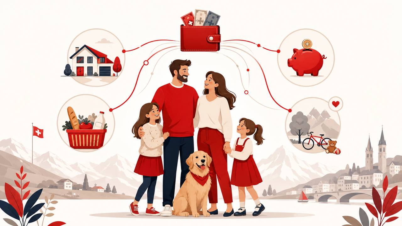 Familie spart Geld in der Schweiz — Familienbudget und Lebenshaltungskosten