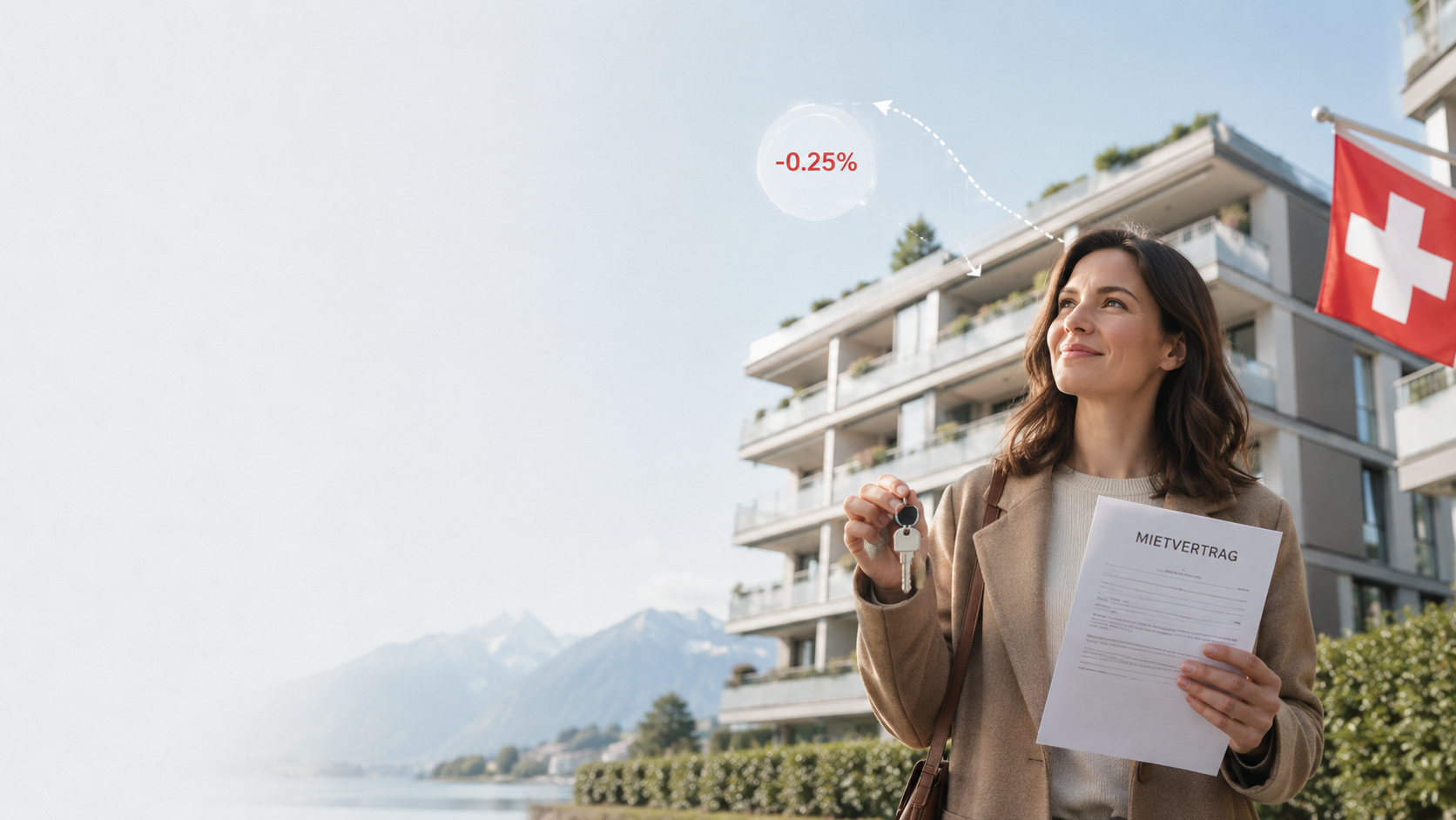 Infographie illustrant un contrat de location et des billets de banque suisses