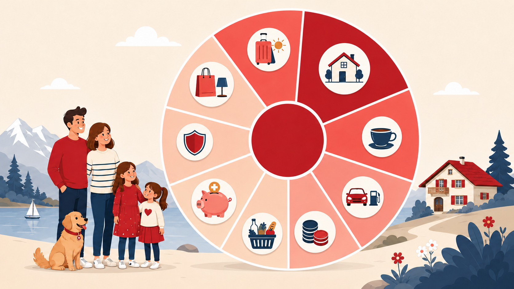 Aufteilung des Schweizer Familienbudgets im Juli 2026 nach Ausgabenkategorie
