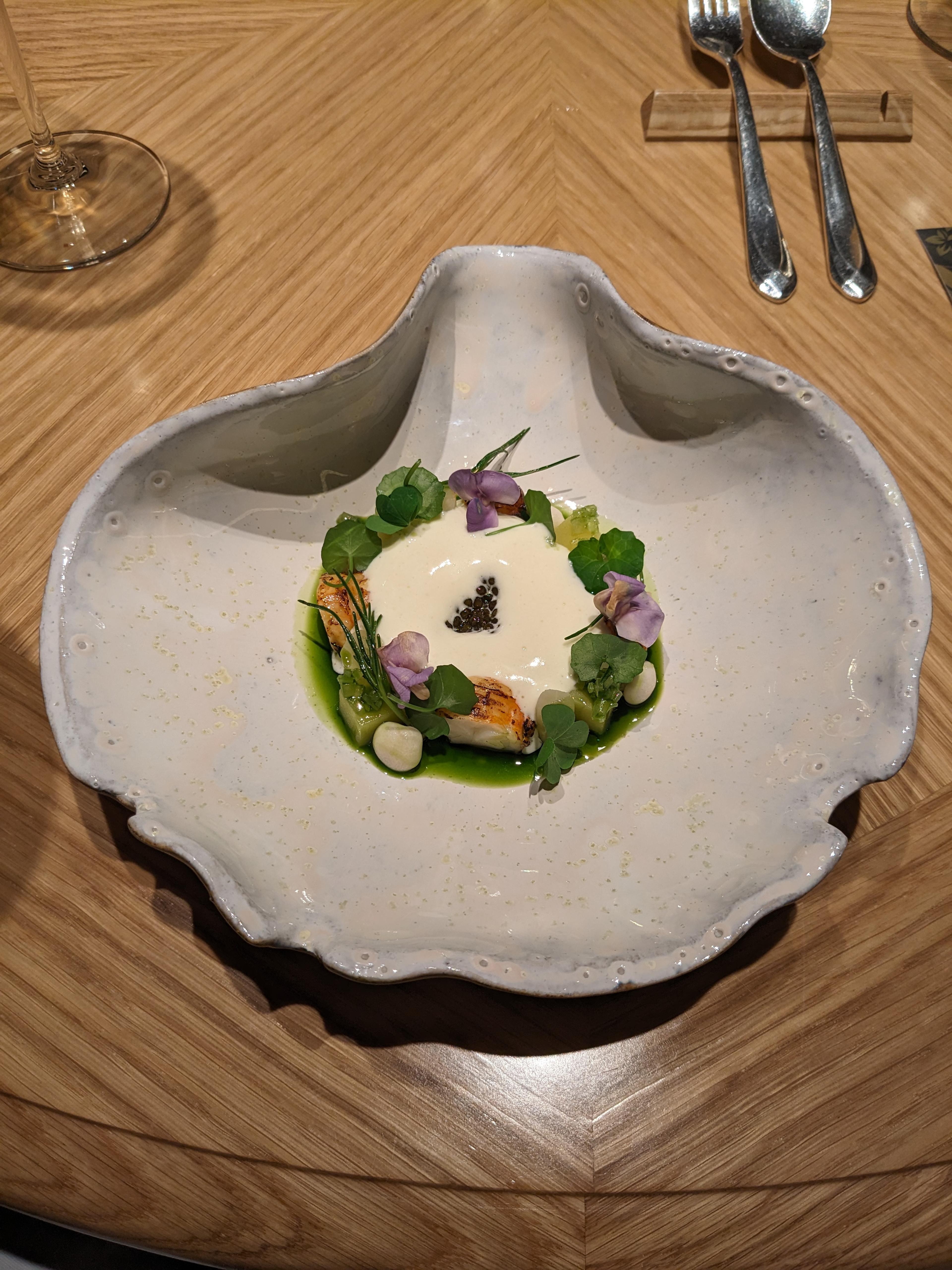 Seafood and caviar course at Platán Gourmet