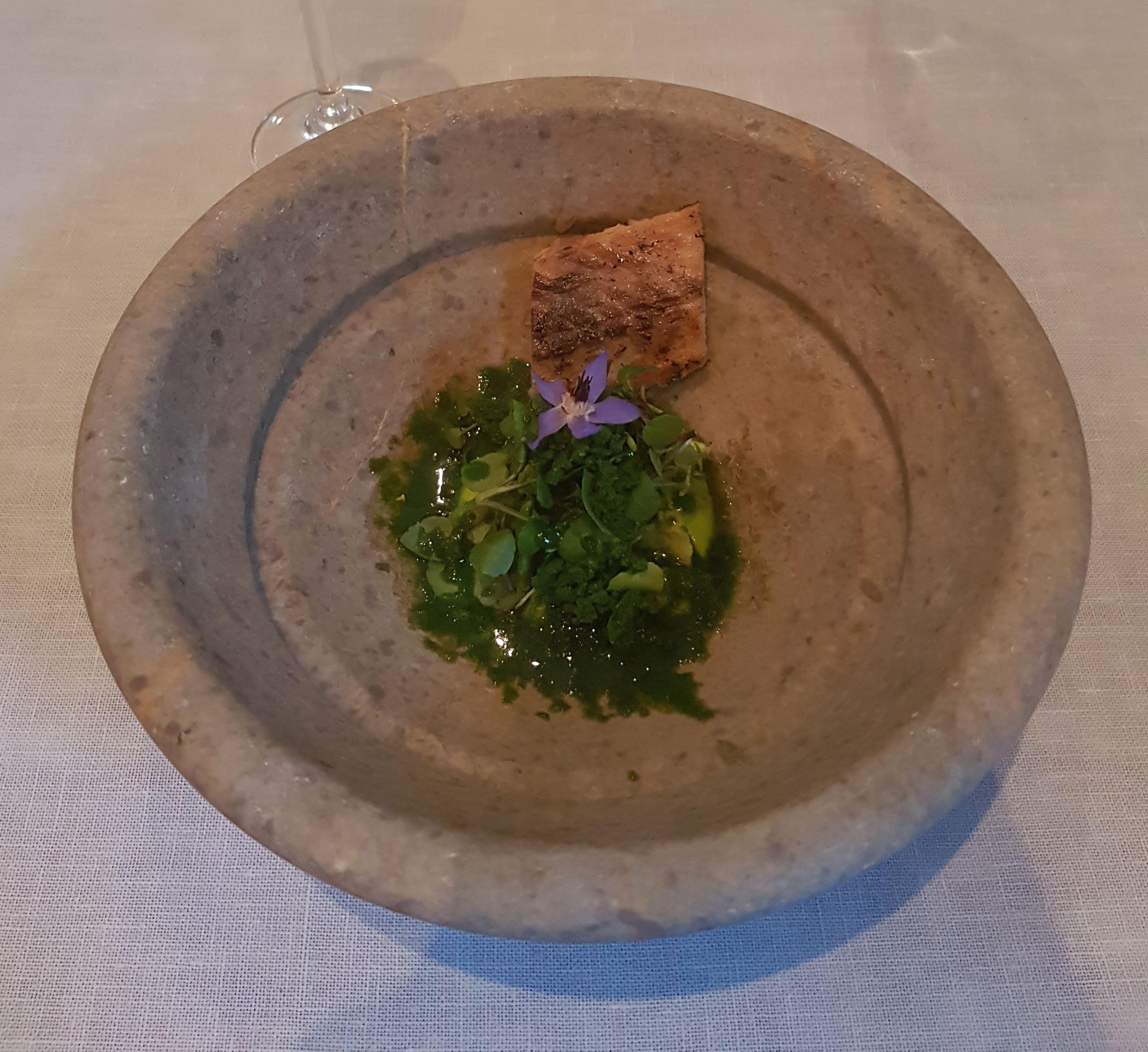 Sturgeon/ Green strawberry/ Dill