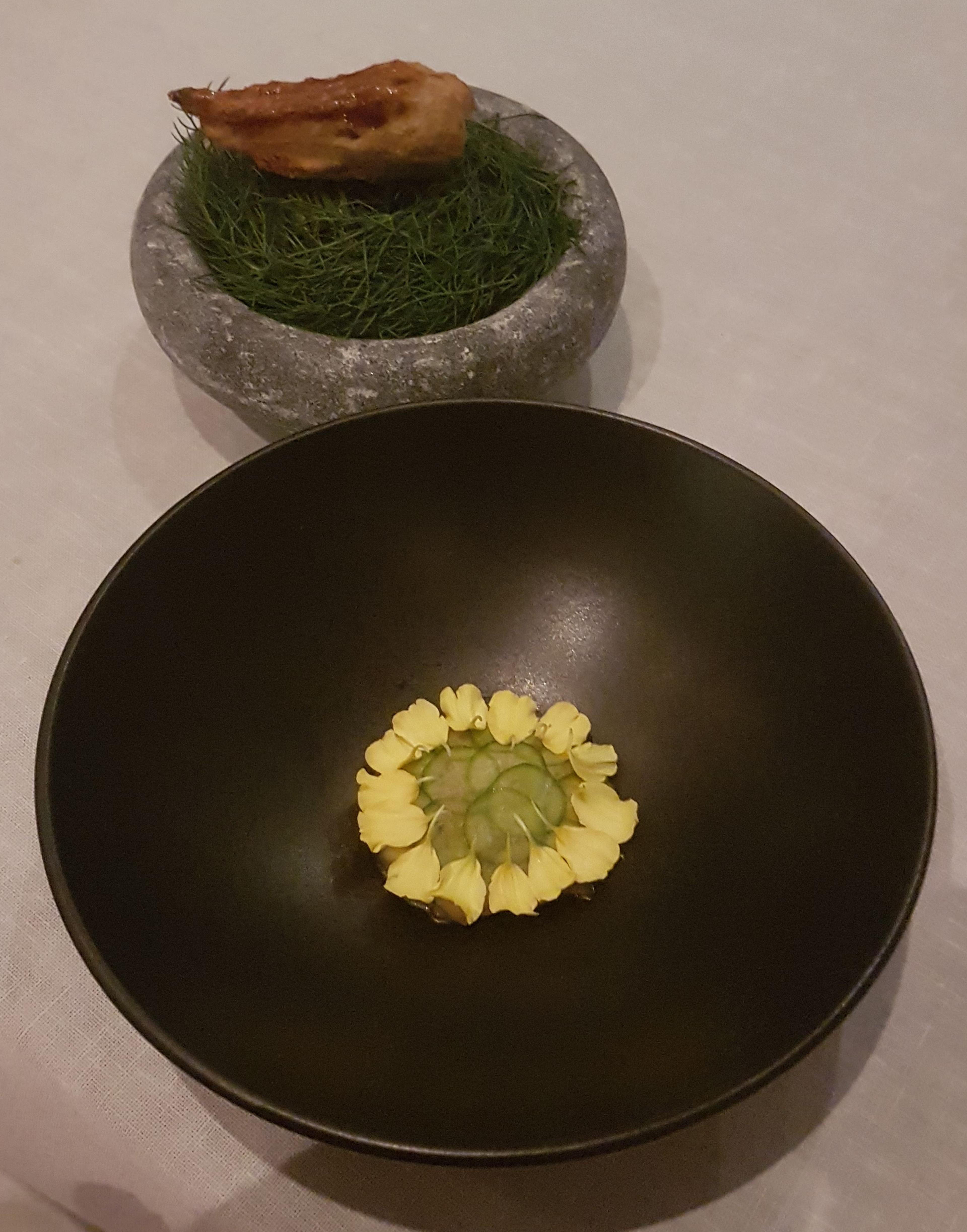 Sturgeon/ Green strawberry/ Dill