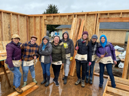 Volunteers working on a Women Build day on Habitat's construction site 