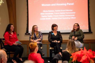 The panel of women speakers at our 2023 Women Build Holiday Luncheon and Auction