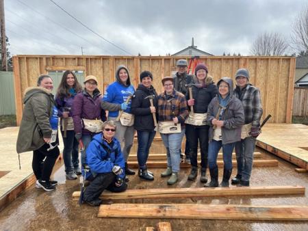 Volunteers working on a Women Build day on Habitat's construction site