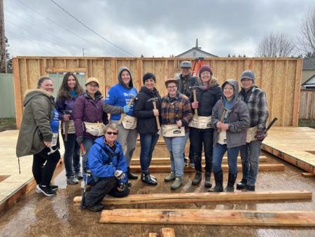 Volunteers working on a Women Build day on Habitat's construction site 