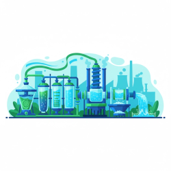 Illustration of Zero Liquid Discharge technology showcasing wastewater treatment and recycling in industrial processes.