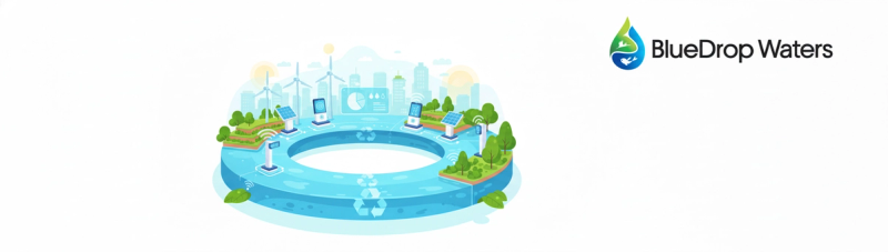 Illustration of innovative water management practices featuring green technology and sustainability.