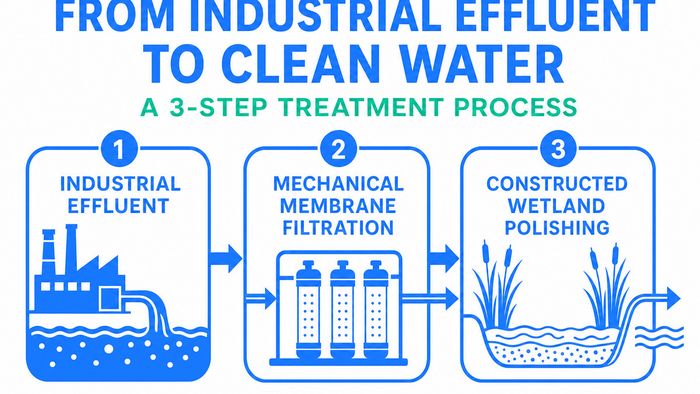 Explain the sequential mechanical and biological steps of a hybrid zero liquid discharge water system.