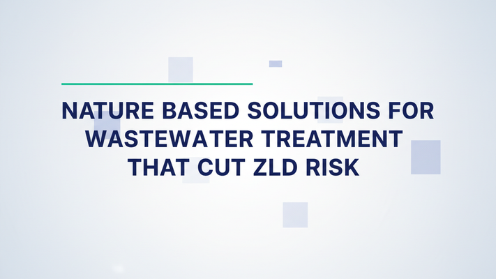 Blog hero with large centered title text 'Nature Based Solutions for Wastewater Treatment That Cut ZLD Risk' on a pale blue gray gradient background with subtle geometric accents