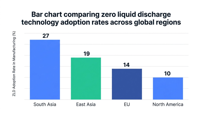 Bar chart showing bar chart comparing zero liquid discharge technology adoption rates across global regions — data visualization for zld adoption rate in manufacturing (%)