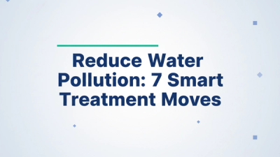 The blog title 'Reduce Water Pollution: 7 Smart Treatment Moves' as the dominant typographic element on a premium light-themed background with subtle geometric shapes and accent rule.