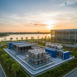 Modern industrial water treatment facility with Zero Liquid Discharge technology showcasing sustainable infrastructure and environmental protection