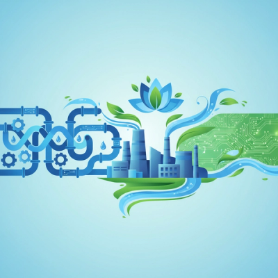 Modern illustration of Zero Liquid Discharge in Indian industries, showcasing water recycling and sustainability efforts.