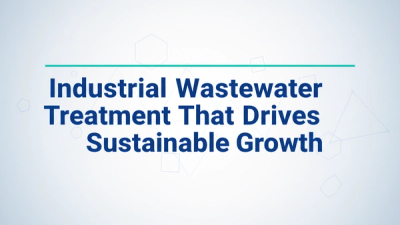 Blog hero with the title 'Industrial Wastewater Treatment That Drives Sustainable Growth' in bold sans-serif on a pale blue-gray gradient background with subtle geometric accents and a thin green rule above the text.