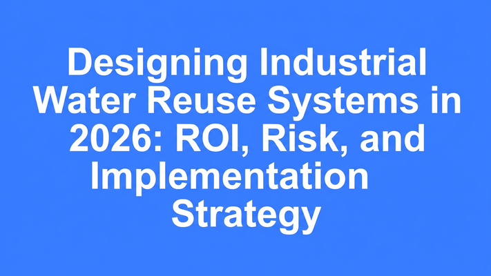 Bold typographic cover for the definitive guide to designing industrial water reuse systems in 2026, covering ROI, risk, and implementation strategy
