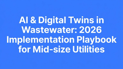 Typographic cover for blog post on AI and digital twins in wastewater treatment for mid-size utilities in 2026