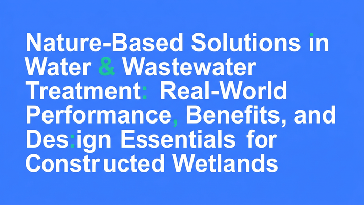 Bold typographic cover for the article on constructed wetlands wastewater treatment performance, benefits, and design essentials