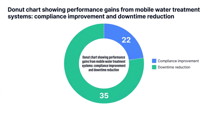 Pie chart showing donut chart showing performance gains from mobile water treatment systems: compliance improvement and downtime reduction — data visualization for performance gains from mobile systems (%)