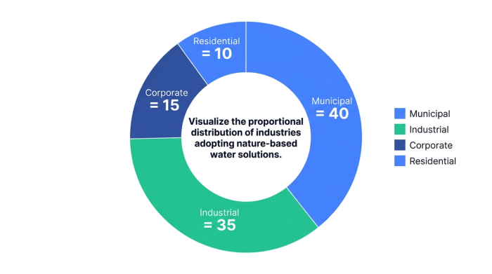 Visualize the proportional distribution of industries adopting nature-based water solutions.