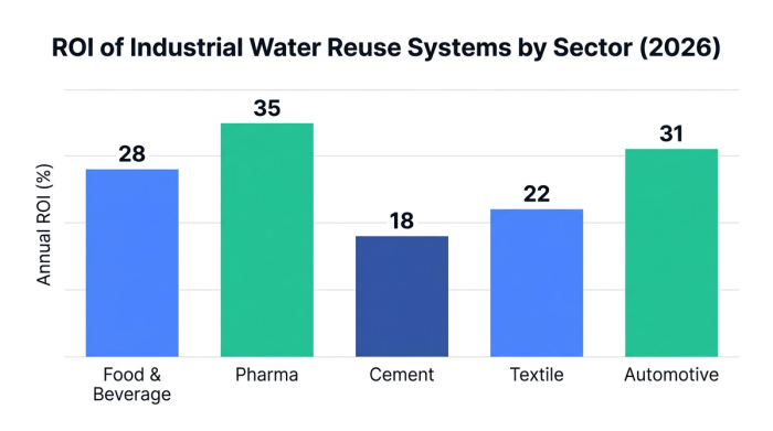 Bar chart showing roi of industrial water reuse systems by sector (2026) — data visualization for annual roi (%)