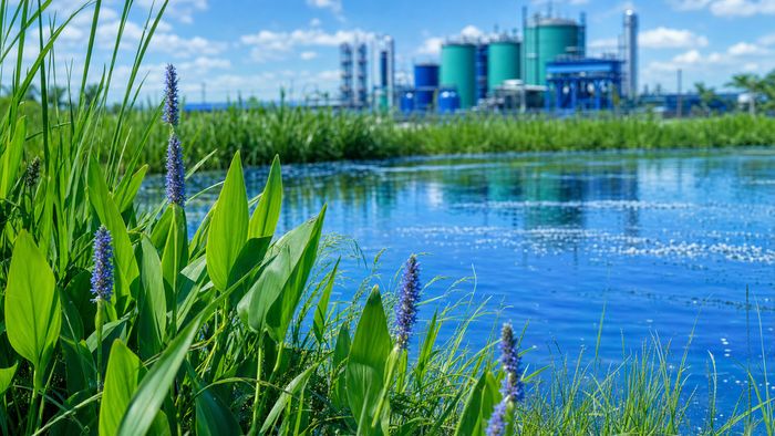 Showcase the practical, real-world application of nature-based solutions integrated into heavy industry.