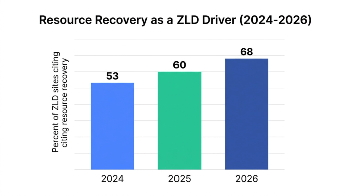 Bar chart showing resource recovery as a zld driver (2024-2026) — data visualization for percent of zld sites citing resource recovery