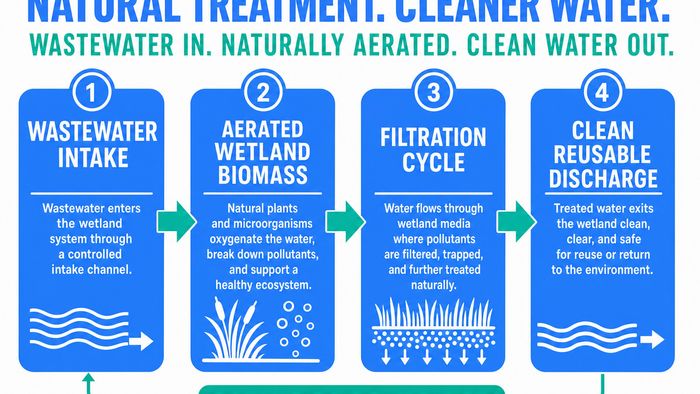 Sequential architecture flowchart demonstrating an aerated constructed wetland process.