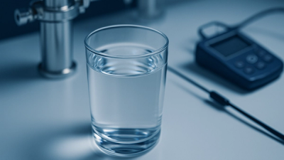 Crystal clear glass of purified water on laboratory surface with advanced filtration equipment in background, representing PFAS-free drinking water