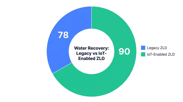 Pie chart showing water recovery: legacy vs iot-enabled zld — data visualization for average water recovery rate (%)