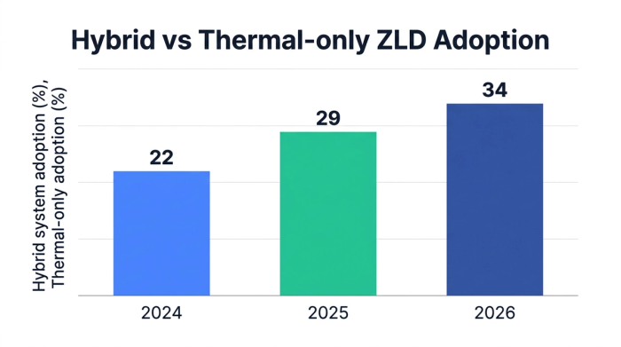 Bar chart showing hybrid vs thermal-only zld adoption — data visualization for hybrid system adoption (%), thermal-only adoption (%)