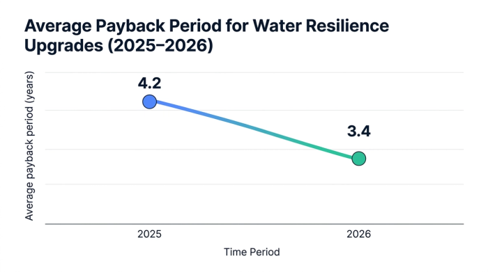 Line chart showing average payback period for water resilience upgrades (2025–2026) — data visualization for average payback period (years)