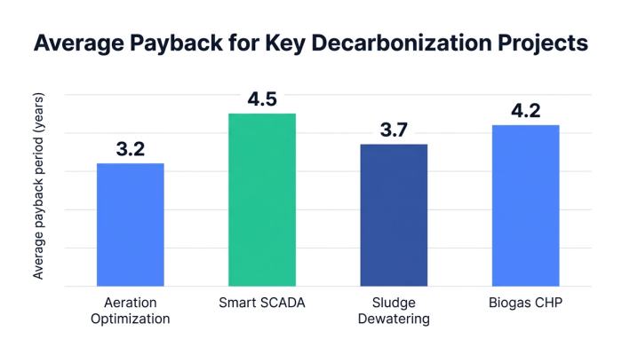 Bar chart showing average payback for key decarbonization projects — data visualization for average payback period (years)