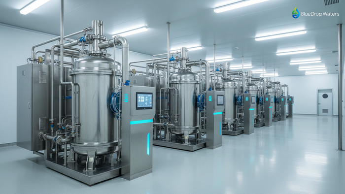 Modern Zero Liquid Discharge facility interior featuring advanced stainless steel evaporators, crystallizers, and digital monitoring systems