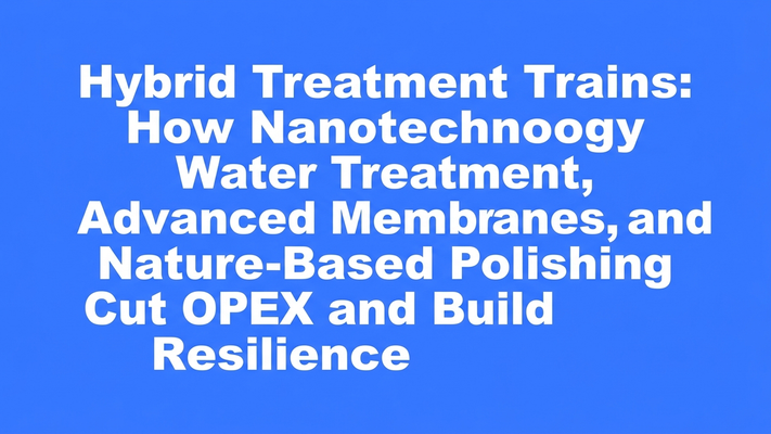 Typographic hero cover for the blog post on hybrid treatment trains combining nanotechnology, membranes, and wetlands