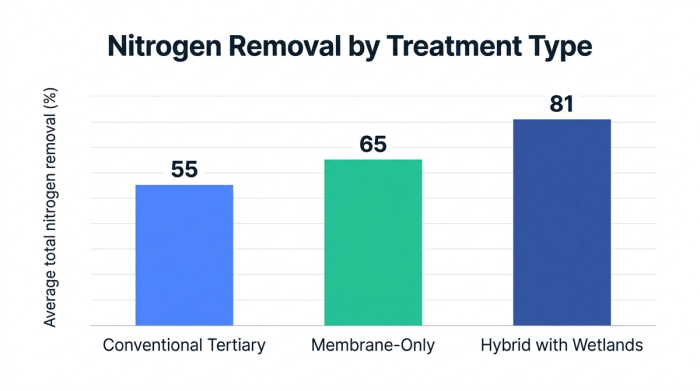 Bar chart showing nitrogen removal by treatment type — data visualization for average total nitrogen removal (%)