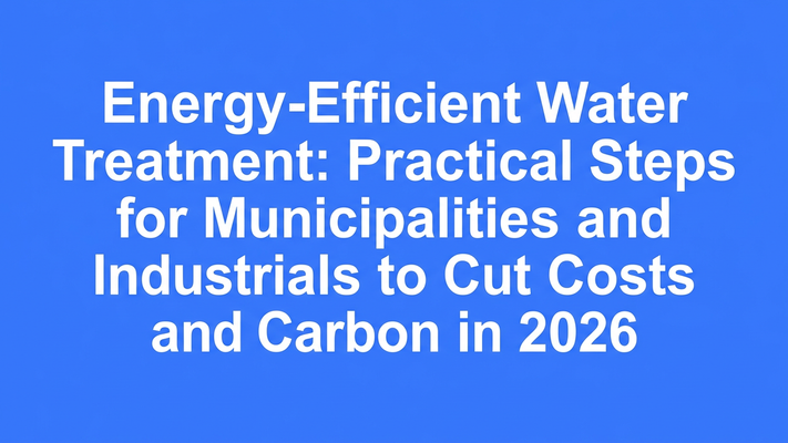 Typographic hero cover for the article on energy-efficient water treatment for municipalities and industrials in 2026