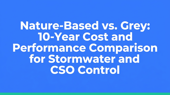 Bold typographic cover for the blog comparing nature-based and grey stormwater infrastructure over 10 years