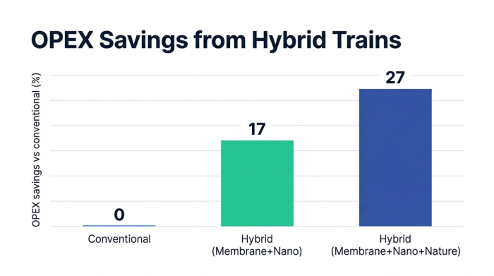 Bar chart showing opex savings from hybrid trains — data visualization for opex savings vs conventional (%)