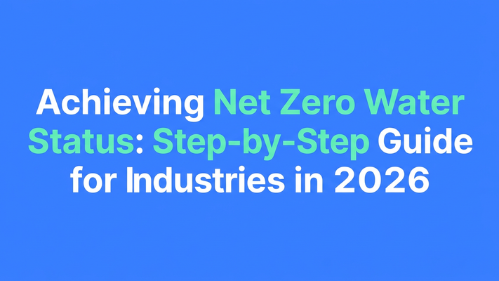 Typographic hero cover for the net zero water step-by-step guide, bold title on brand blue background