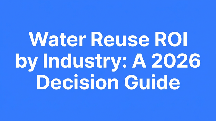 Bold typographic cover for the blog: Water Reuse ROI by Industry: A 2026 Decision Guide, set on a vivid blue brand-color background