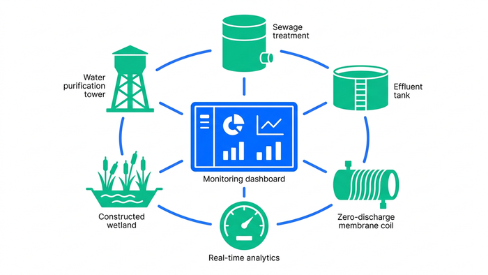 Flat network-style illustration showing BlueDrop Waters