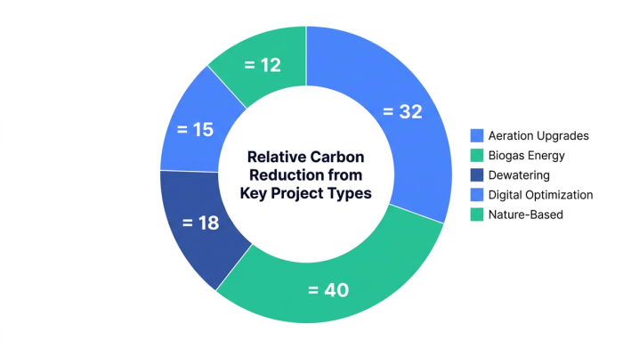 Pie chart showing relative carbon reduction from key project types — data visualization for share of total carbon reduction (%)