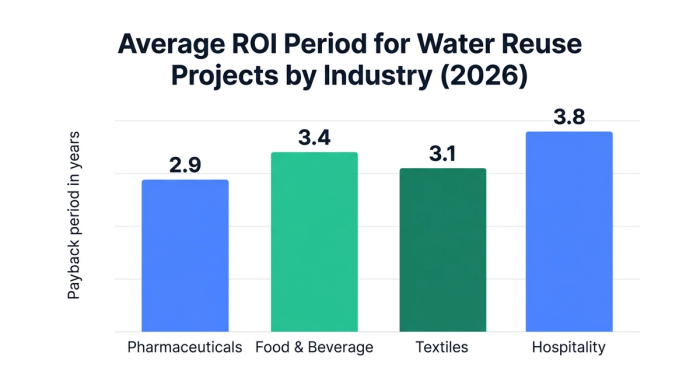 Bar chart showing average roi period for water reuse projects by industry (2026) — data visualization for payback period in years