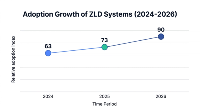 Line chart showing adoption growth of zld systems (2024-2026) — data visualization for relative adoption index