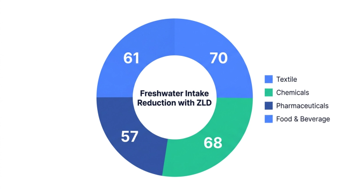 Pie chart showing freshwater intake reduction with zld — data visualization for average reduction in freshwater intake (%)